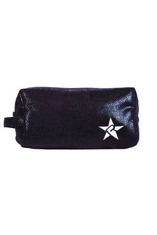 Faux Suede in Black Rebel Makeup Bag with Black Zipper